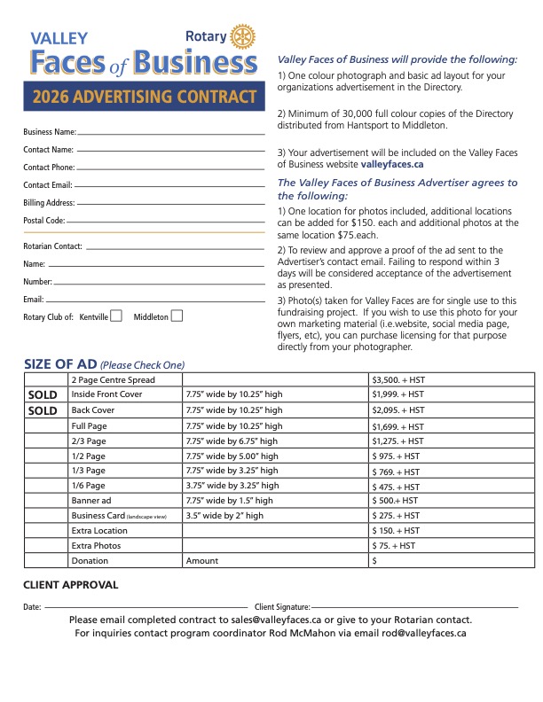 2026 Valley Faces of Business Contract